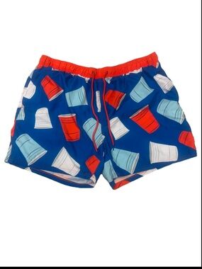 Men's Red White & Blue Patriotic Party Solo Cup Swim Trunks Beer Pong Summer 2XL